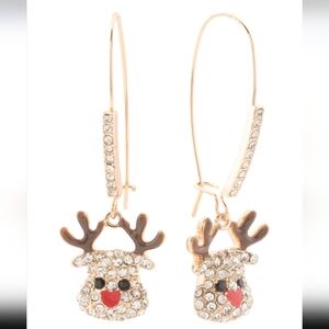 Betsey Johnson Reindeer Crystal Earrings NWT
